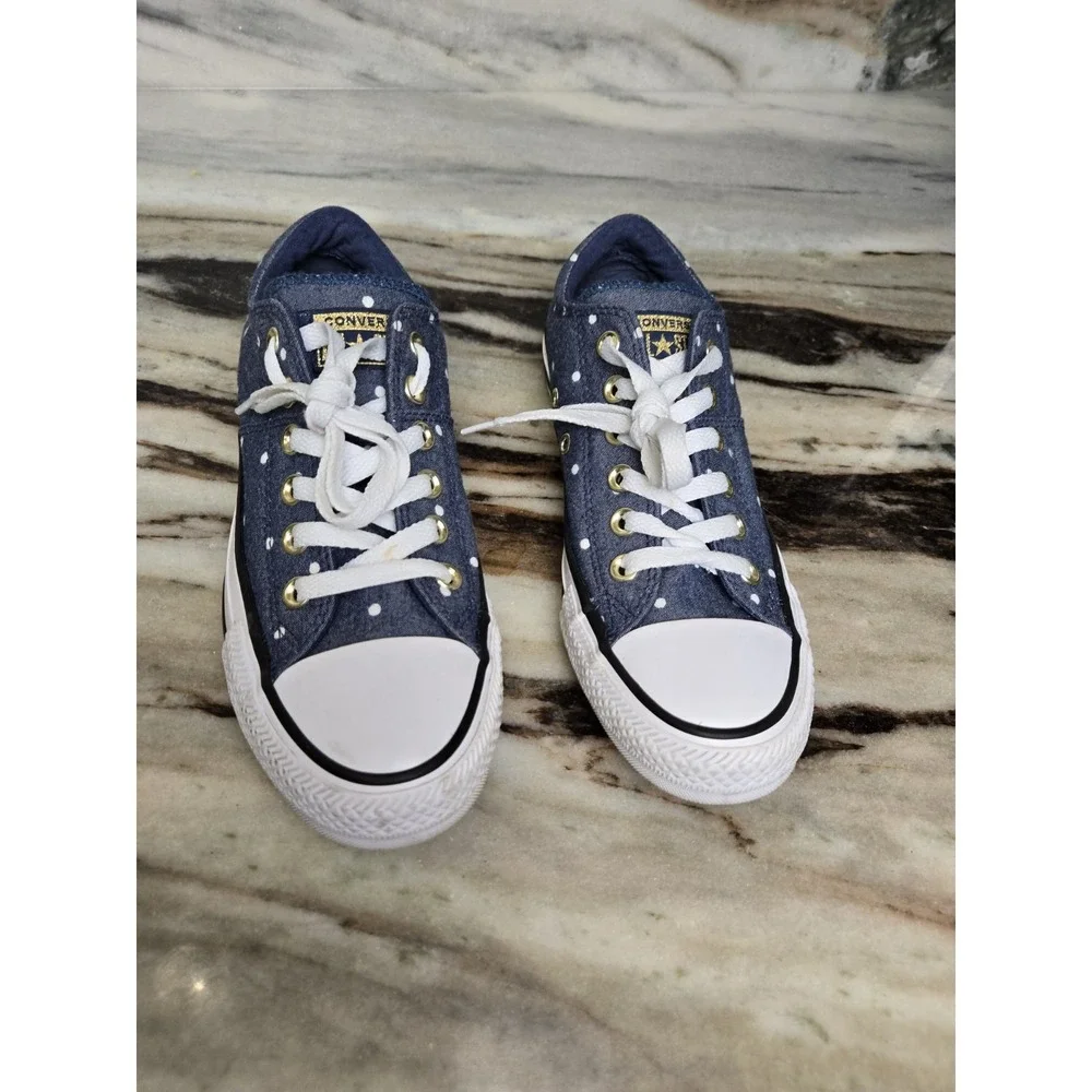 Women's Converse Chuck Taylor All Star Madison Ox‎ Size 7 Navy Gold polka dot